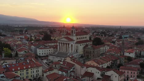 Duomo-of-Schio-aerial-view-with-drone-at-sunrise