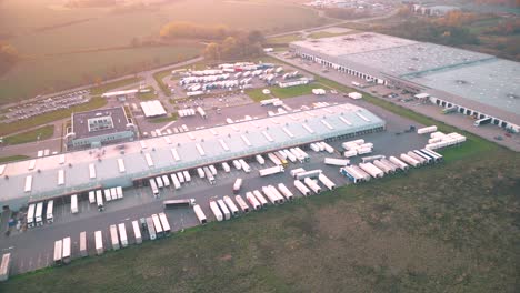 Aerial-shot-on-a-logistics-park-with-a-warehouse---a-loading-hub