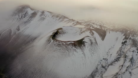 Luftbild:-Langsamer-Schwenk-über-Einen-Schneebedeckten-Krater-In-Island