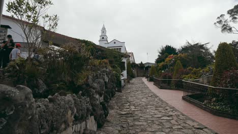 Stony-road-to-Monserrate-church-in-a-cloudy-day-in-Bogota,-Colombia