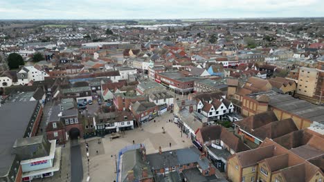 Market-Place-Braintree-Essex-UK-Drone,-Aerial,-view-from-air,-birds-eye-view,-footage