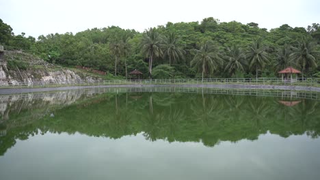 Beautiful-morning-view-of-the-Grigak-pond,-a-pond-on-the-edge-of-the-southern-sea-in-Gunung-Kidul-district,-Yogyakarta,-Indonesia
