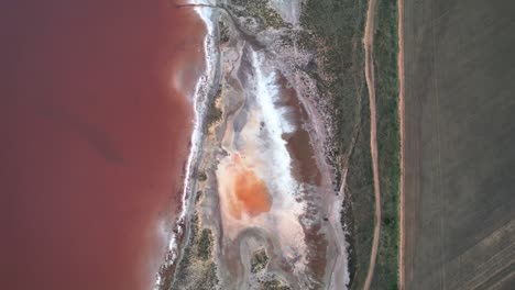 Natural-Pink-salt-Lake-Tyrell-Aerial-straight-down,-Victoria-Australia