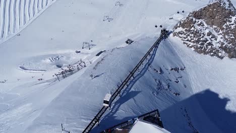Kitzsteinhorn-Mountain-Train-View-Aerial-Footage-Austria-Skiing-Resort