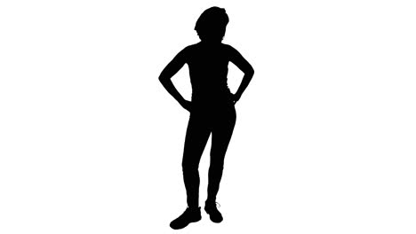 Young-woman-standing-and-rotating-her-head-impatiently-and-waiting,-Black-and-White-Silhouette-for-Motion-Graphics-Effects