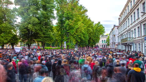 Thousands-Of-People-On-The-Street-In-Riga,-Latvia-Protesting-Against-Mandatory-Covid-19-Vaccination
