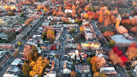 High-aerial-of-suburban-town-in-outskirts-of-American-city