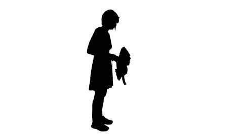 Girl-is-checking-for-rain-and-putting-up-an-umbrella,-Black-and-White-Silhouette-for-Motion-Graphics-Effects