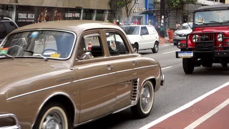 Renault-Dauphine-Economy-Car-On-The-Road-In-Sao-Paulo,-Brazil