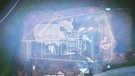 Animation-of-house-blueprints-overlay-on-top-real-home-construction-site-in-America