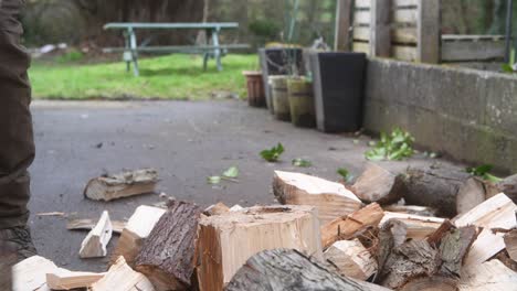 Chopping-some-wood-for-the-fire-with-a-sharp-axe-at-home-in-the-back-yard-garden