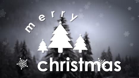 Weihnachtsfreude-Grußvorlage-Roter-Hintergrund-Bäume-Merry-Chrismas-North-Xmas-Tree