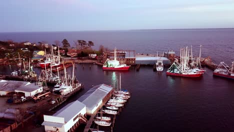 shrimp-boats-at-dock-aerial-in-oriental-nc,-north-carolina