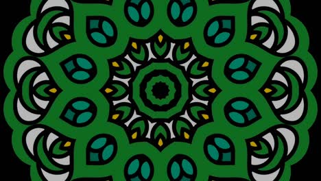 Caleidoscopio-Floral-Girado-Verde-En-El-Fondo-Negro---Animación
