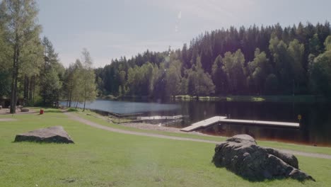 Dark-Water-at-Kypesjön-Lake-In-Borås-Sweden---Static-Wide-Shot