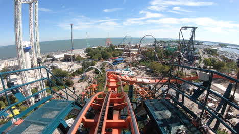 POV-of-fast-rollercoaster-in-amusement-park