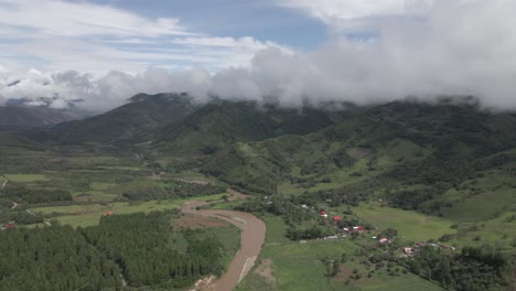 Aerial-pan-over-lush-Huancabamba-River-valley-in-remote-tropical-Peru