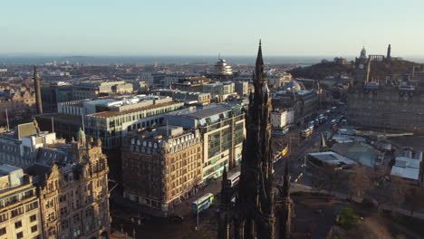 Aerial-view-of-the-Scott-Monument-in-Edinburgh-with-Calton-Hill-in-the-distance