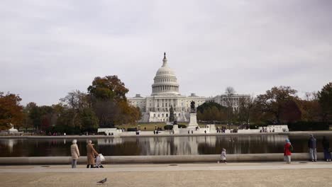 Establishing-Shot-Tourists-Enjoy-outdoors-in-front-of-US-Capitol-building-and-Reflecting-pool