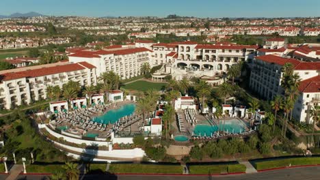 Aerial-approach-of-the-Waldorf-Astoria-Luxury-hotel-in-Dana-Point,-California-Part-1-of-2