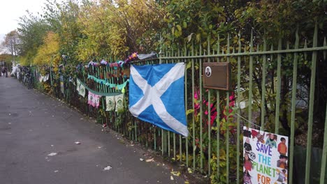 Wide-shot-of-The-Saltire-with-handmade-signs-made-by-local-children