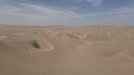 Aerial:-Endless-tract-of-desert-sand-dunes-under-wispy-cloud-sky