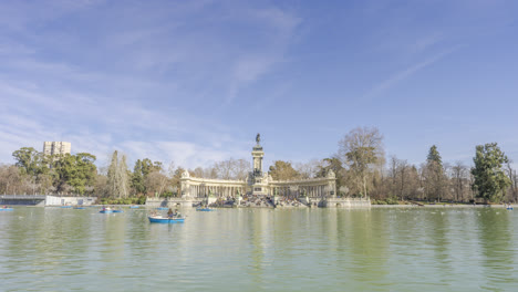 Boats-of-El-Buen-Retiro-Lake-in-Madrid-Daytime-Timelapse-4K-60fps