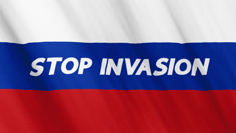 Russian-flag-waving,-background-animation-,-Stop-Invasion-text