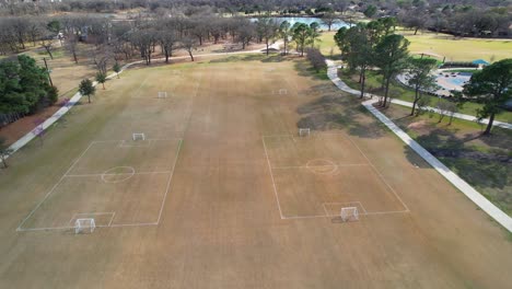 Aerial-video-of-soccer-field-at-Double-Tree-Ranch-Park-in-Highland-Village-Texas