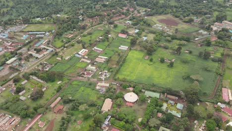Landscape-of-rural-village-Loitokitok-in-Southern-Kenya,-aerial-panorama