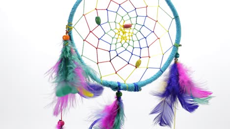 Colorful-dream-catcher-spinning-in-front-a-white-background