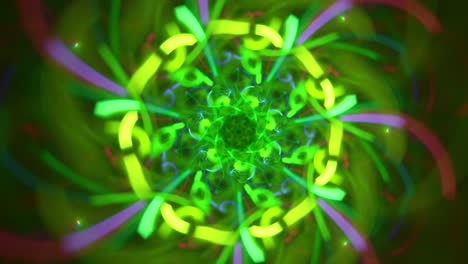 Kaleidoscope-floral-fractal-abstract---green-centipede-swirls---seamless-looping-music-vj-colorful-chaotic-streaming-backdrop-art