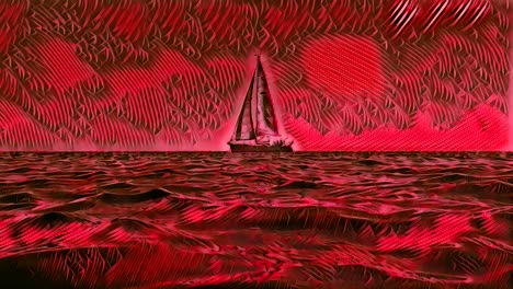 Low-Winkel-Meeresspiegel-Animation-Von-Kleinen-Yachtbooten,-Die-In-Ruhigem-Wasser-Des-Offenen-Ozeans-Segeln