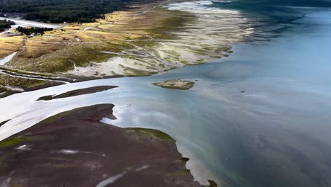 Aerial-view-of-the-Rio-Blanco-outlet,-hornopiren,-Chile