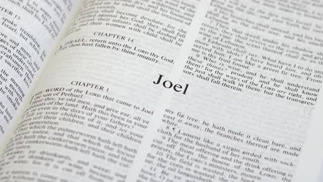 Close-Up-Shot-of-Bible-Page-Turning-to-the-book-of-Joel