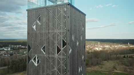 AERIAL:-Birštonas-Observation-Tower-Walls-on-a-Sunny-Day