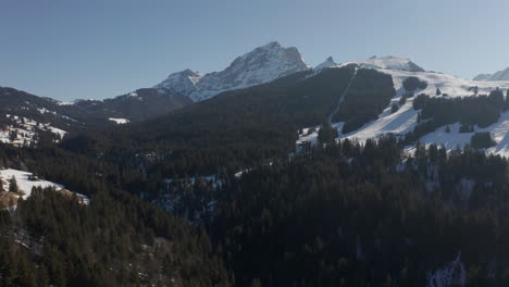 Antenne-Von-Grünen-Bäumen-In-Einem-Schönen-Schneebedeckten-Tal