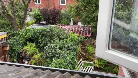 A-view-from-a-open-window-into-a-small-garden-on-a-rainy-and-chilly-summer-day