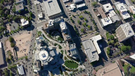 Overhead-drone-shot-of-Boise,-Idaho-downtown-area-with-Jack's-Urban-Meeting-Place