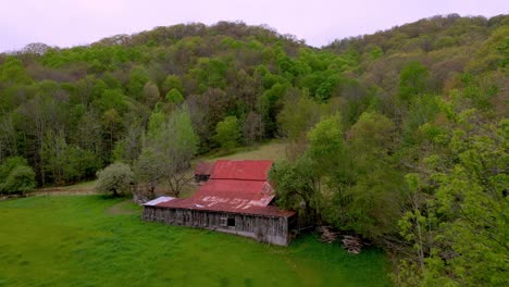 treetop-aerial-view-of-old-barn-near-matney-nc,-north-carolina-near-boone,-blowing-rock-and-banner-elk-nc,-north-carolina