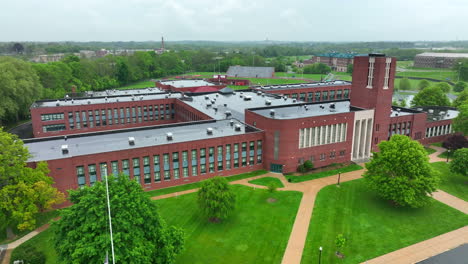 High-aerial-view-of-large-high-school-in-America