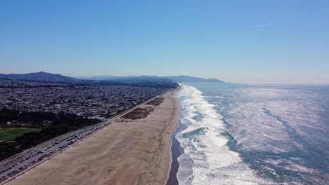 Aerial-View-Of-Ocean-Beach-And-Great-Highway-In-San-Francisco,-California,-USA