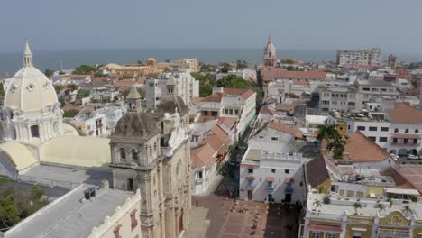 Fly-over-old-city-of-Cartagena-with-drone