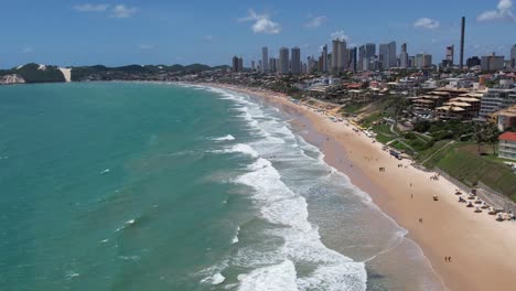 Brazilian-Coastline-of-Natal,-Beautiful-Beach-and-turquoise-water,-touristic-resorts-Aerial