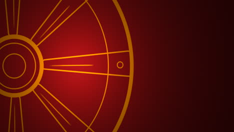 Golden-Animated-film-reel-on-red-background-rotates-randomly-back-and-forth