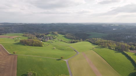 Stunning-green-fields-in-North-Rhine-Westphalia-in-the-rural-countryside-of-Germany,-Europe