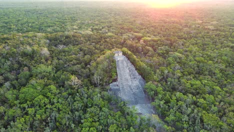 Tulum-Stone-Ruins-Coba-Civilization-Aerial-Drone-Fly-Above-Jungle-Forest-Mexico