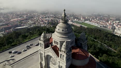 Rotation-Aerial-view-of-Viana-do-Castelo-Sanctuary-and-the-beautiful-panorama-of-the-city