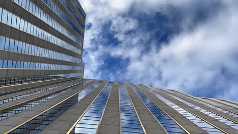 Blue-Skies-And-White-Clouds-Reflecting-On-Glass-Exterior-Of-A-Hotel-Building-In-Reno,-Nevada,-USA