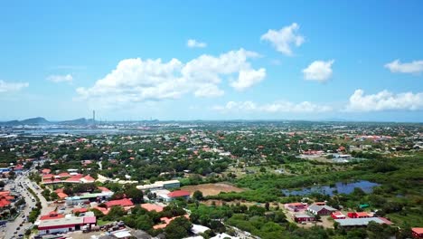 Aerial-view-dolly-in-the-residential-neighborhood-Mahaai-Buurt,-Willemstad,-Curacao,-Dutch-Caribbean-island